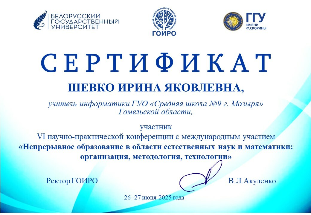 Сертификат участника VI Международной научно-практической конференции  